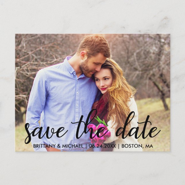 Modern Save The Date Engagement Photo Postcard (Front)