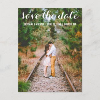Modern Save The Date Engagement Photo Postcard Lt by HappyMemoriesPaperCo at Zazzle