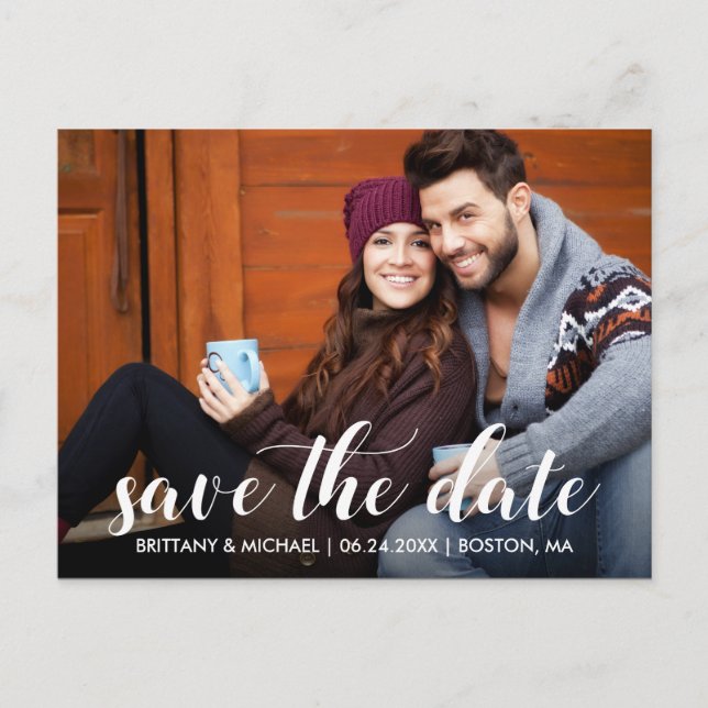 Modern Save The Date Engagement Photo WS Postcard (Front)