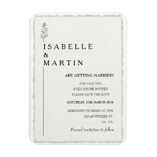 Modern Save the Date Faux Deckled Edge Wedding Magnet