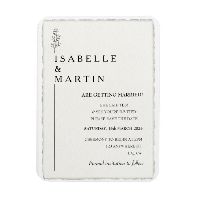 Modern Save the Date Faux Deckled Edge Wedding  Magnet (Vertical)