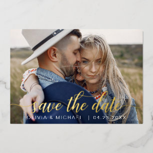 Modern Save the Date Gold Handwritten Foil Invitation