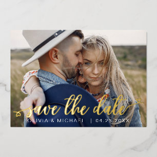 Modern Save the Date Gold Handwritten Hearts Foil Invitation