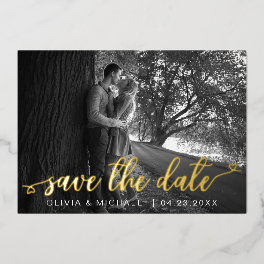 Modern Save the Date Gold Handwritten Photo Foil Invitation