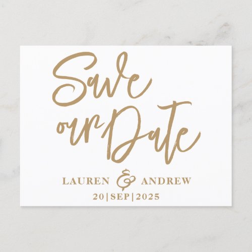 Modern Save the Date Gold Text Postcard