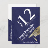 Modern Save The Date Graduation Gold White Blue Announcement Postcard (Front/Back)