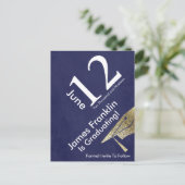Modern Save The Date Graduation Gold White Blue Announcement Postcard (Standing Front)
