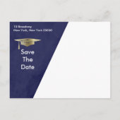 Modern Save The Date Graduation Gold White Blue Announcement Postcard (Back)