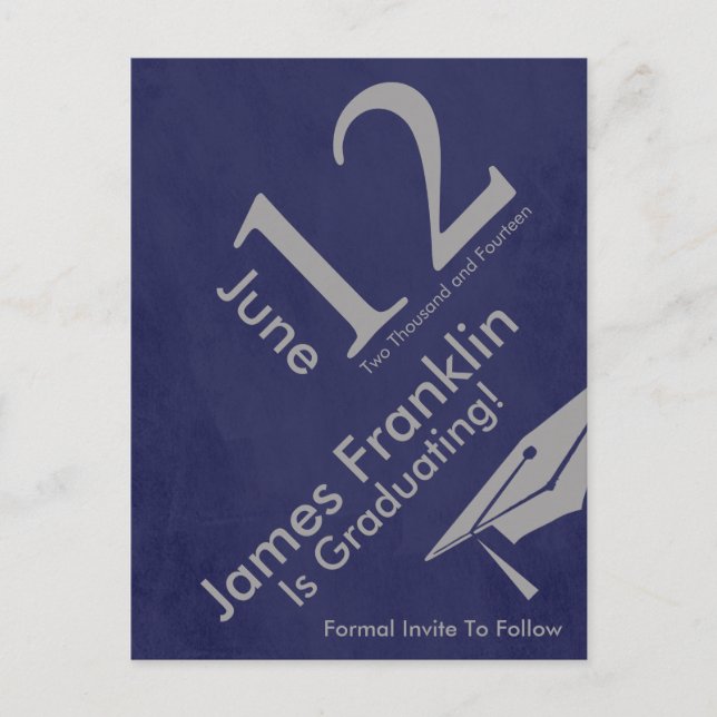 Modern Save The Date Graduation - Silver and Blue Announcement Postcard (Front)