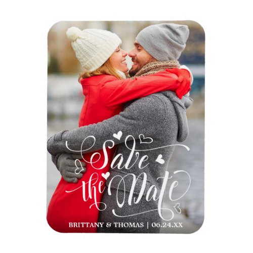 Modern Save the Date Hearts Engagement Magnet