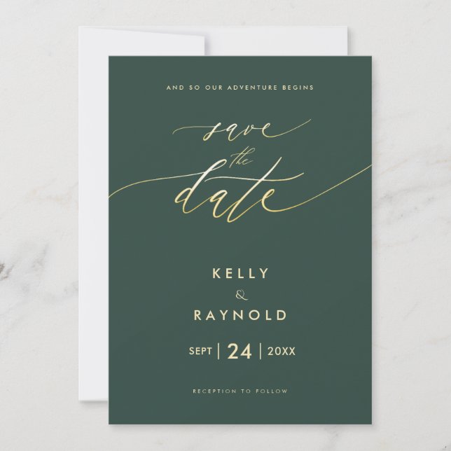 Modern Save The Date Hunter Green Wedding Photo Invitation (Front)