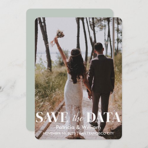 Modern Save The Date Light Sage Photo Wedding Invitation