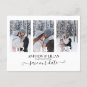 Modern Save the Date Monogram Photo Collage Simple Postcard (Front)