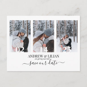 Modern Save the Date Monogram Photo Collage Simple Postcard