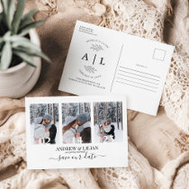 Modern Save the Date Monogram Photo Collage Simple Postcard