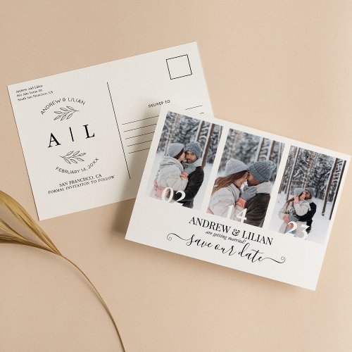 Modern Save the Date Monogram Photo Collage Simple Postcard