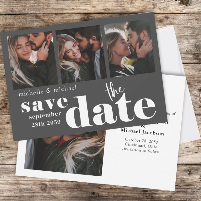 Modern Save the Date Multi Photo  (Double-sided four photo layout wedding save the date template)