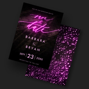 Modern Save The Date Neon Pink Wedding Invitation