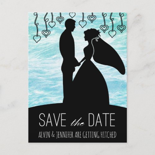 Modern Save the Date Ocean Water Blue Pastel Announcement Postcard