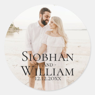 Modern Save The Date Personalized Photo Classic Round Sticker