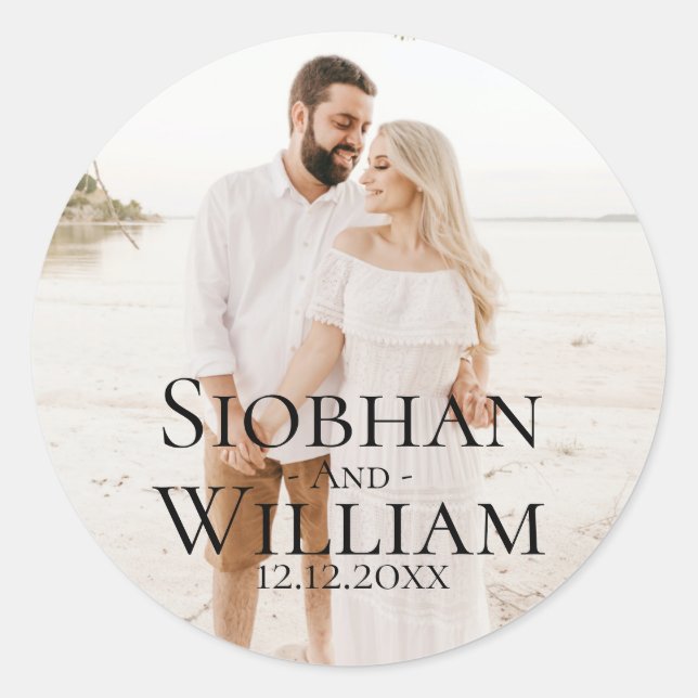 Modern Save The Date Personalized Photo Classic Round Sticker (Front)