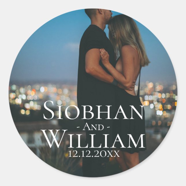 Modern Save The Date Personalized Photo Classic Round Sticker (Front)