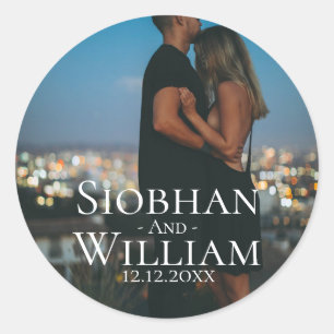 Modern Save The Date Personalized Photo Classic Round Sticker