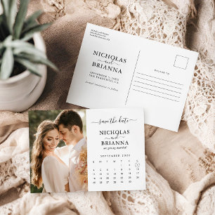 Modern Save the Date Photo Calendar Simple Elegant Postcard