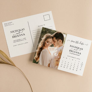 Modern Save the Date Photo Calendar Simple Elegant Postcard