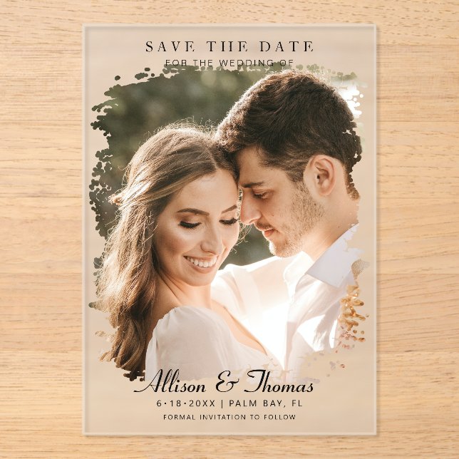 Modern Save the Date Photo Chic Wedding Acrylic Invitations (Front)