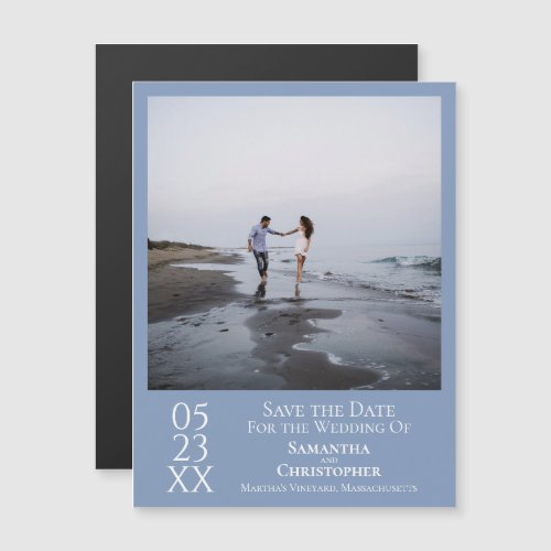 Modern Save the Date Photo Dusty Blue Magnet