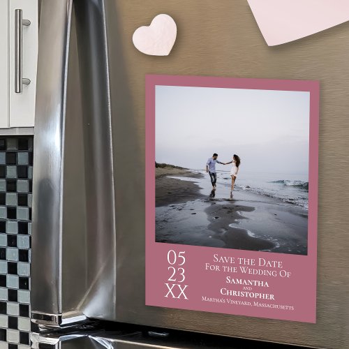 Modern Save the Date Photo Dusty Rose Magnet