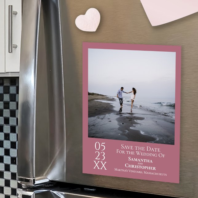 Modern Save the Date Photo Dusty Rose Magnet (Creator Uploaded)