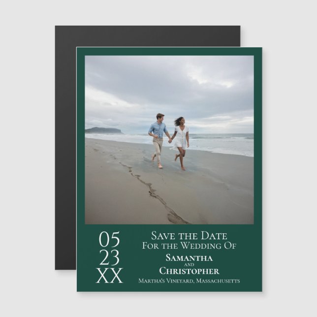 Modern Save the Date Photo Emerald Green Magnet (Front/Back)