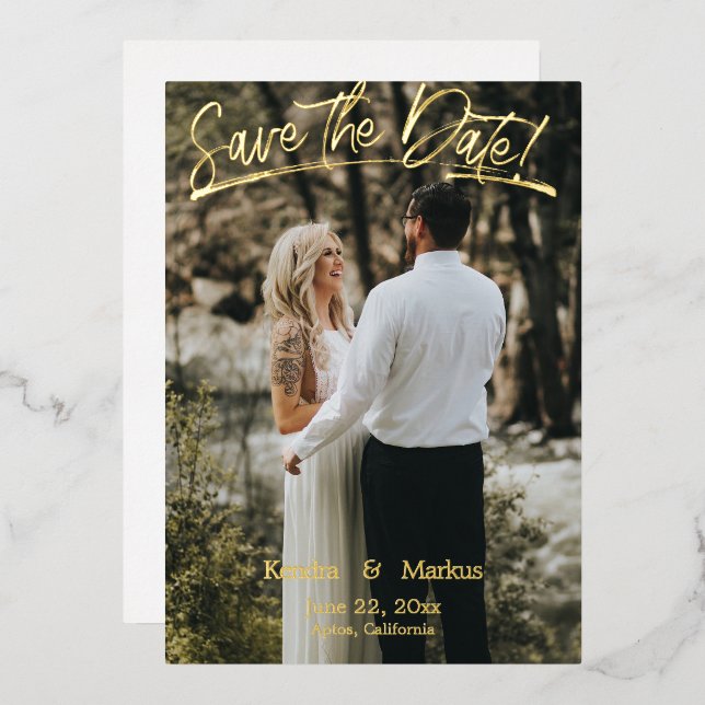 Modern Save the Date Photo Foil Invitation (Front/Back)