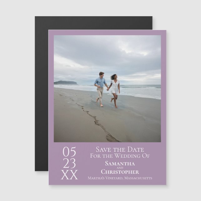 Modern Save the Date Photo Lavender Magnet (Front/Back)