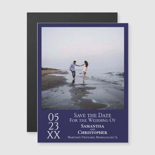 Modern Save the Date Photo Navy Blue Magnet