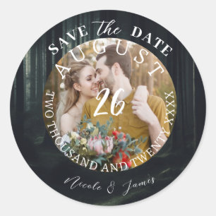 Modern Save the Date Photo Picture Wedding Classic Round Sticker