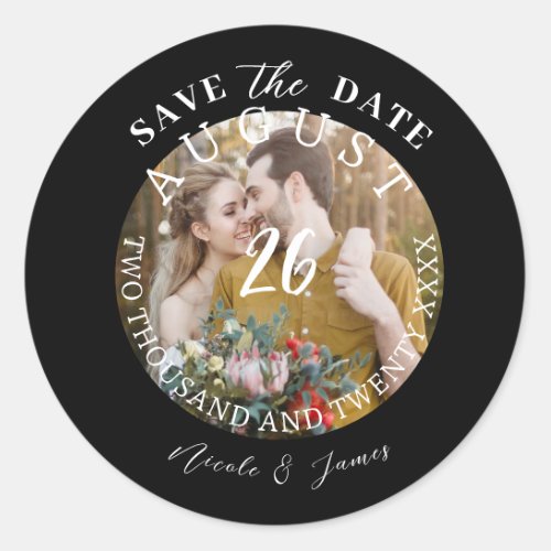 Modern Save the Date Photo Picture Wedding  Classic Round Sticker