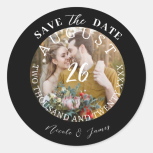 Modern Save the Date Photo Picture Wedding Classic Round Sticker