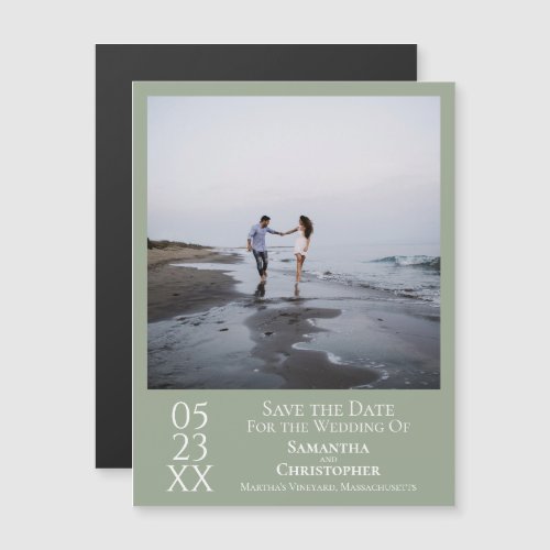 Modern Save the Date Photo Sage Green Magnet