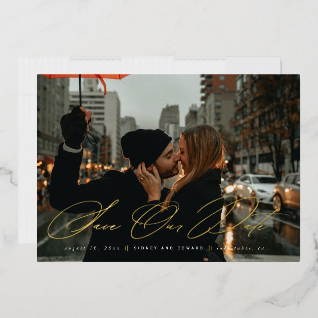 Modern Save the Date Photo Trendy Script Foil Invitation (Envelope)