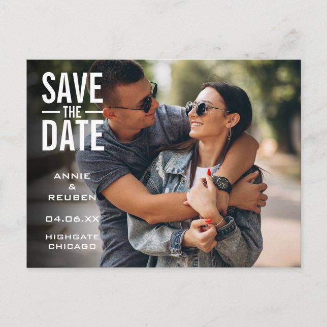 Modern Save the Date  Photo Typographic Postcard (Front)