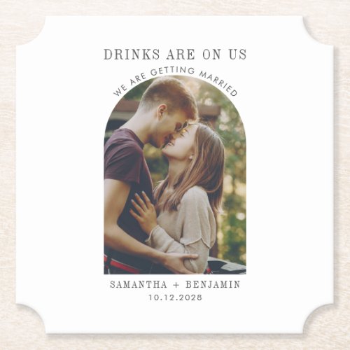 Modern Save the Date Photo Wedding Announcement Paper Coaster
