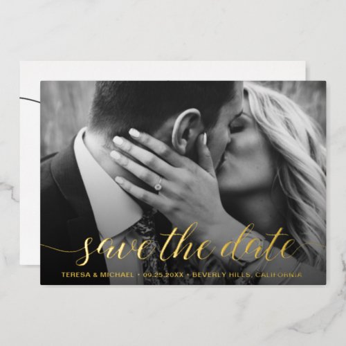 Modern Save the date Photo Wedding Real Gold Foil  Foil Holiday Card