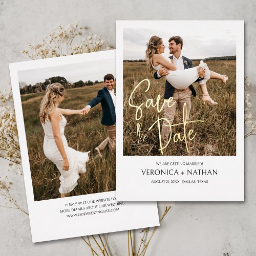Modern Save The Date Photo Wedding  Real Gold Foil Invitation