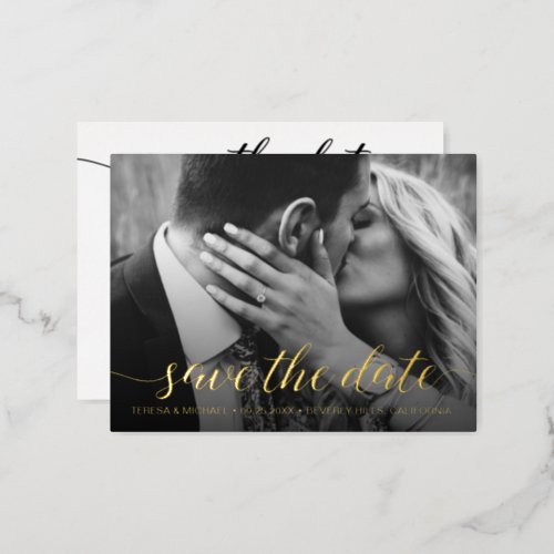 Modern  Save the date Photo Wedding Real Gold Foil Invitation Postcard