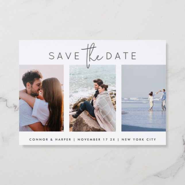Modern Save The Date QR Code Wedding Save The Date Letterpress Photo Cards (Front)