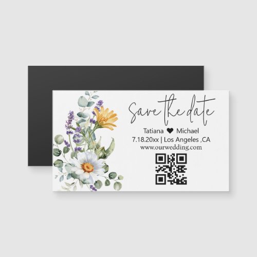  modern save the date qr code wildflowers magnet