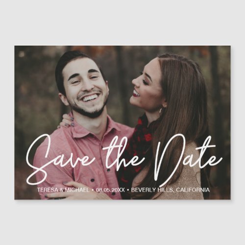 Modern Save the Date Script Engagement Photo